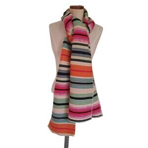 Multicolor Rainbow Striped Very Long Textured Rectangular Scarf - Size 17" X 88"